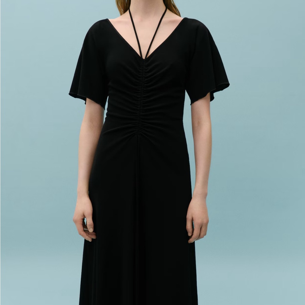 VICTORIA BECKHAM x MANGO Black long dress with gathered details, size Medium